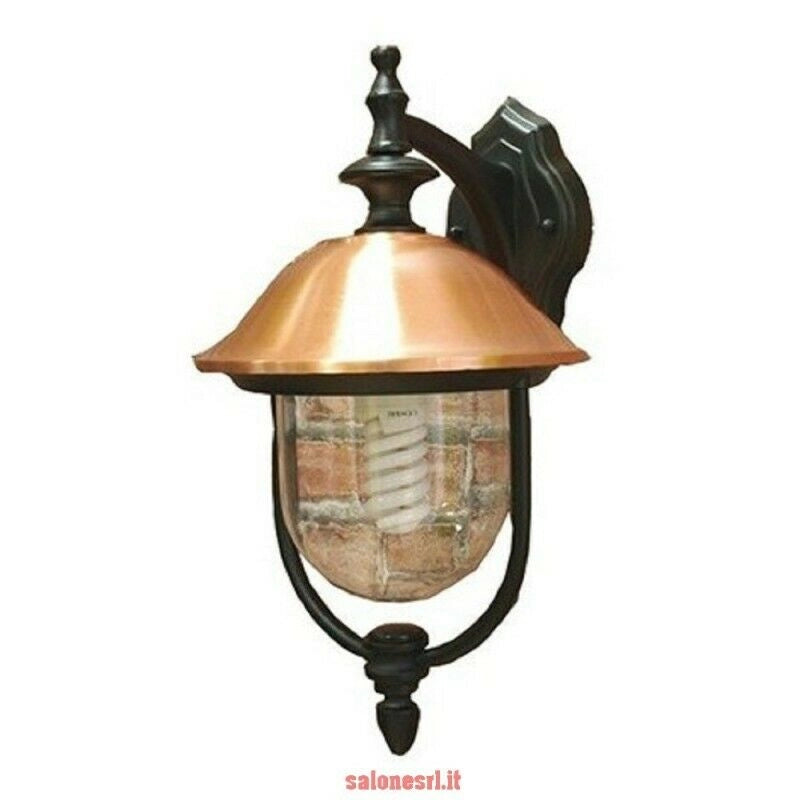 LANTERNA APPLIQUE LAMPADA COPPER CON BRACCIO IN ALLUMINIO NERO E RAME PER LAMPADE DA 60W
