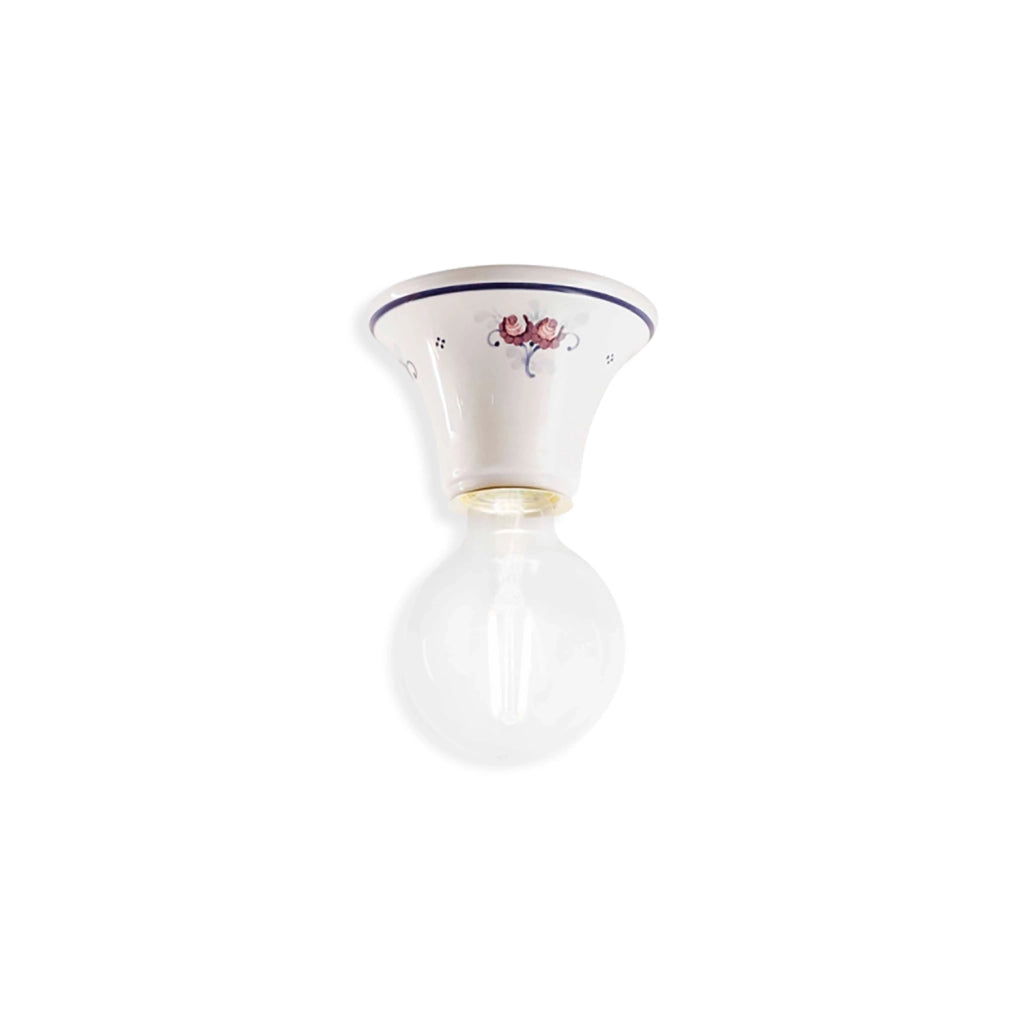 Plafoniera Classica Trieste Bianco Decorato Filo Blu 1 Luce E27