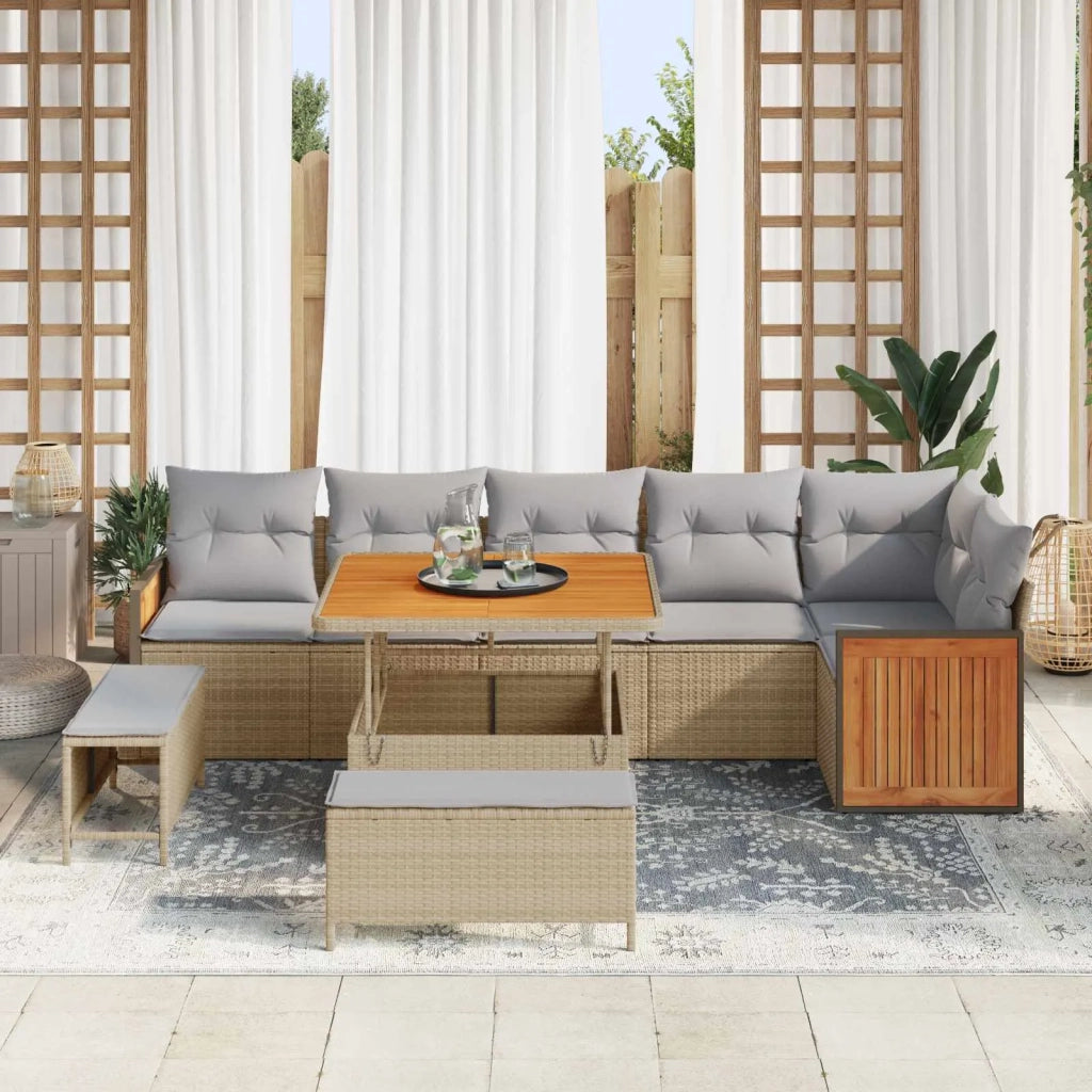 Set Divano da Giardino con cuscino 9 pcs Beige e Grigio Chiaro 3363187