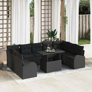 Set Divano da Giardino con archiviazione 10 pcs Nero polyrattan 3348709