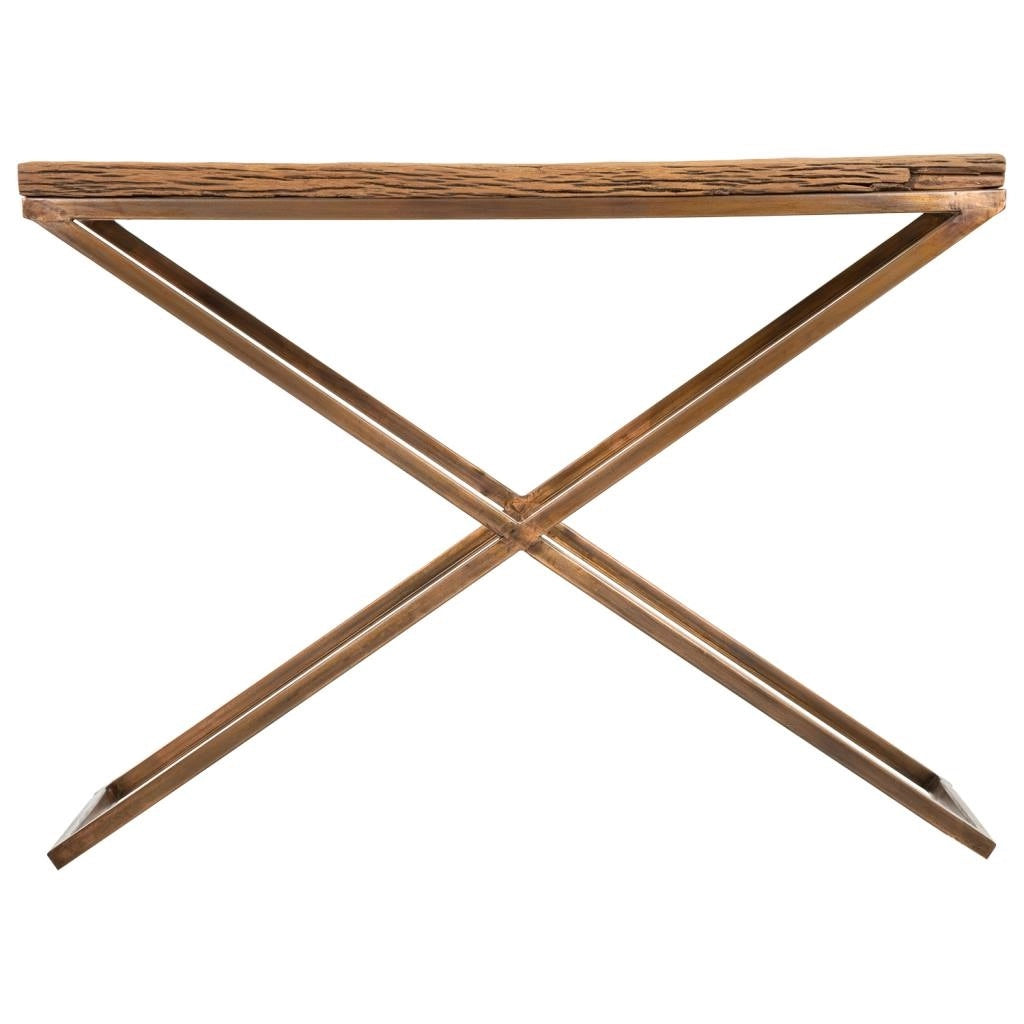 Mobile da ingresso in legno e metallo marrone 112x37x82h
