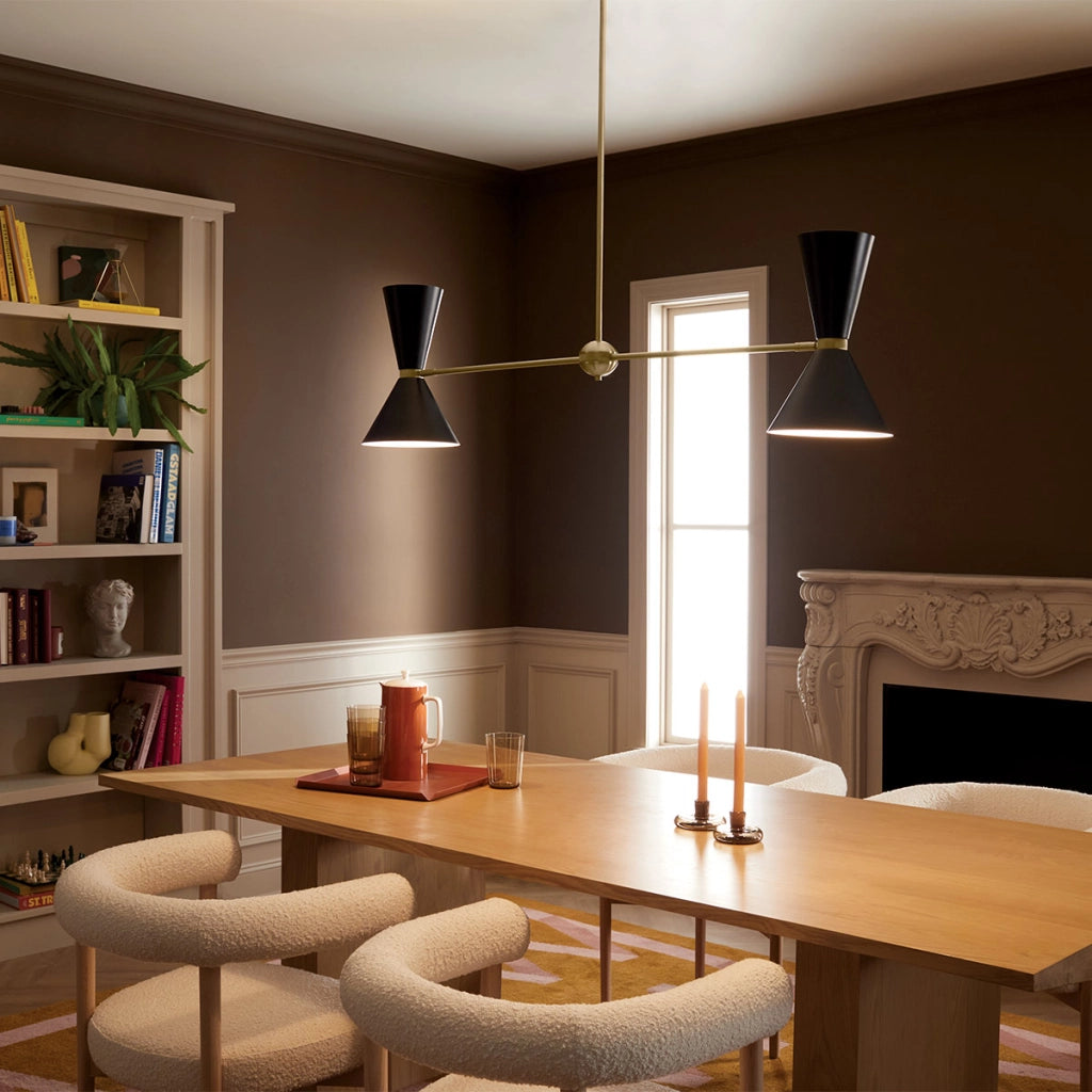 Lampada sospensione lineare Phix 130cm ottone/nero 4xE27