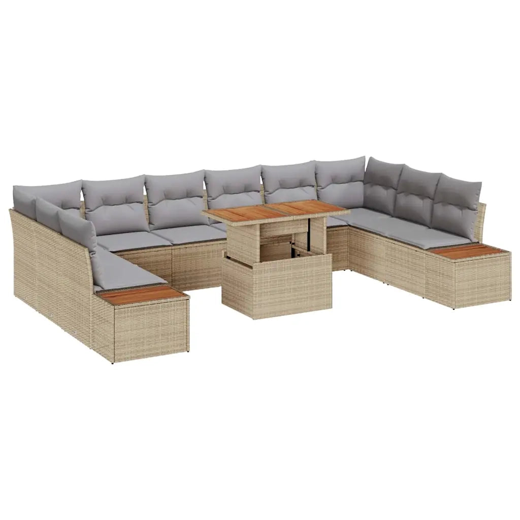 Set da Pranzo per Giardino con cuscino 11 pcs Beige e grigio