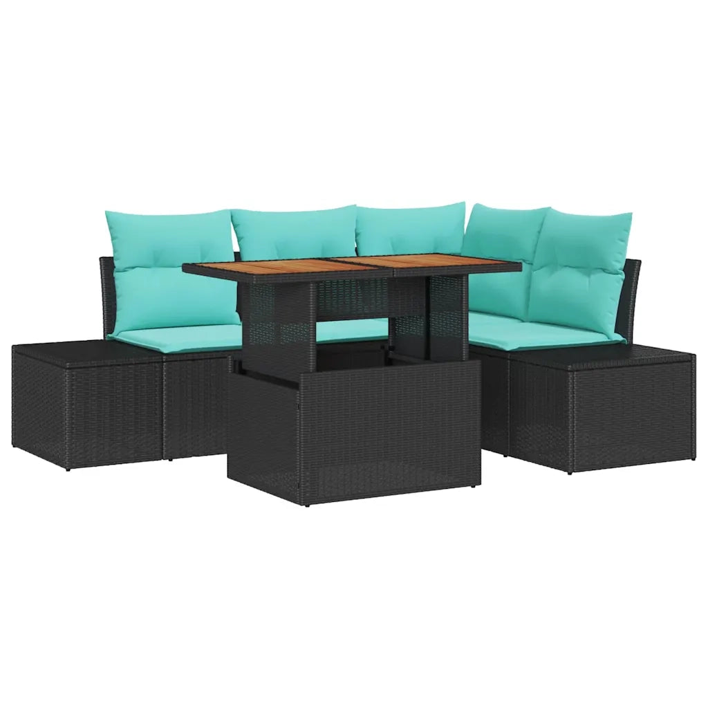 Set Divano da Giardino 5 pz Nero Polirattan 3358699
