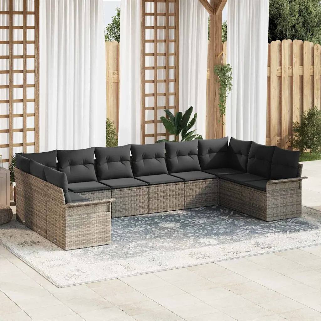 Set Divano da Giardino 10 pcs Grigio polyrattan
