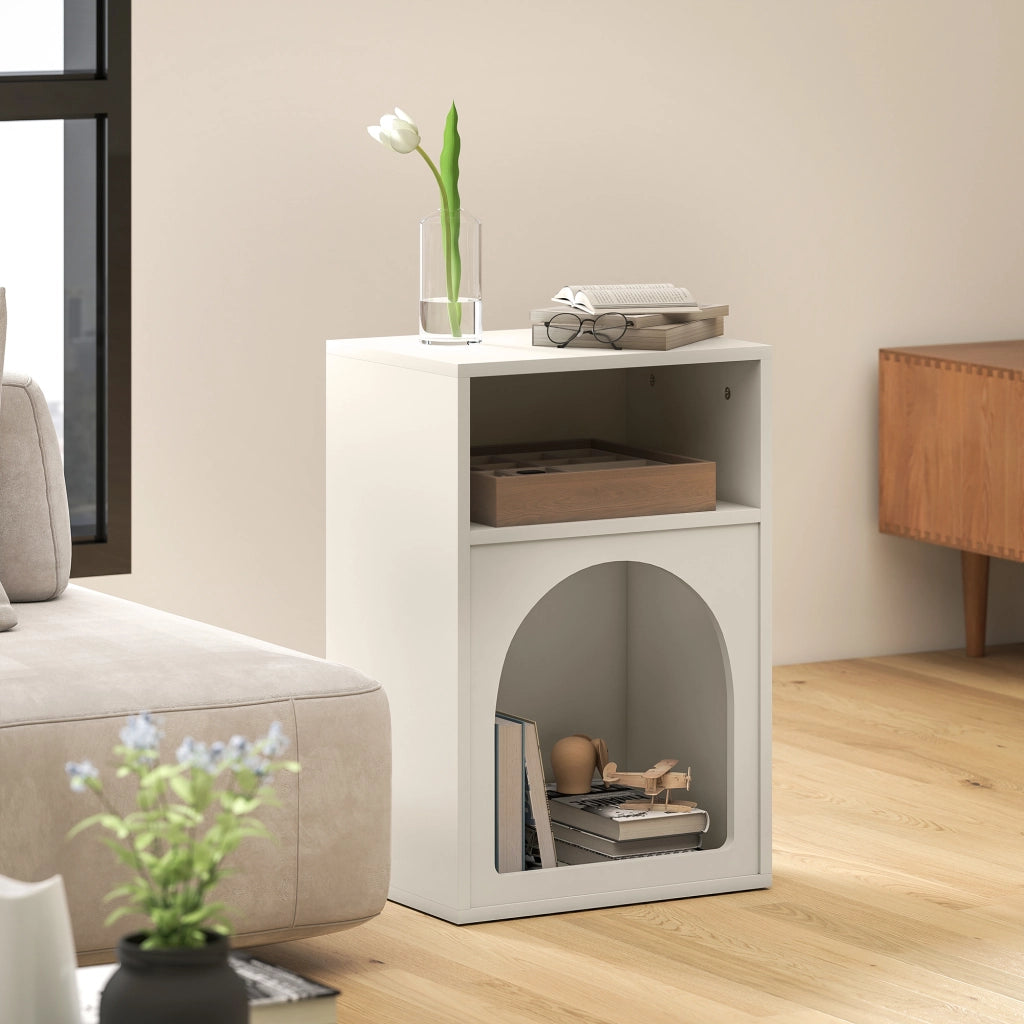Comodino con 2 Ripiani Aperti Design Arco ¨C zephmum ¨C Crema 40x30x60 cm