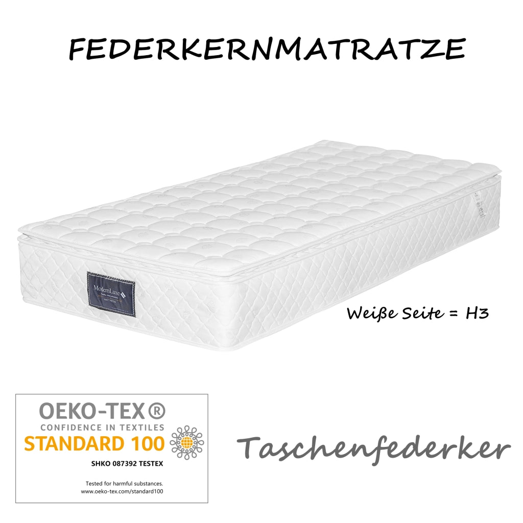 LETTO imbottito 90x200 cm con LED, 2 cassetti, nero