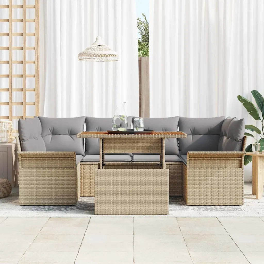 Set Divano da Giardino 7 pcs Beige Poly Rattan