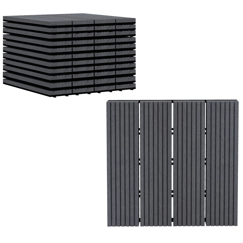 Set 11 Piastrelle ad Incastro per Esterno ¨C Xylo ¨C HDPE Riciclato Grigio Antiscivolo 30x30x2.2cm
