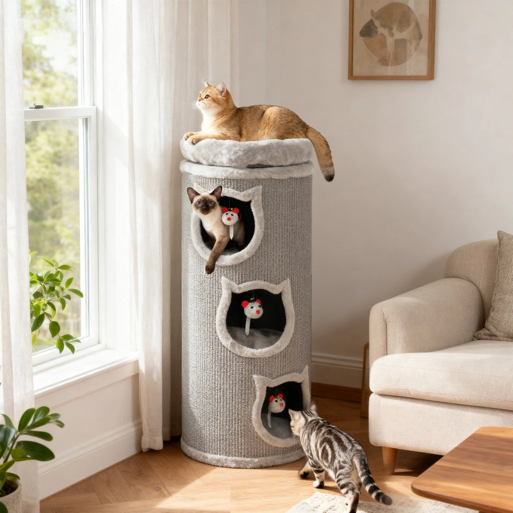 Torre per gatti con letto lavabile ¨C Minimal ¨C Grigio 96 cm