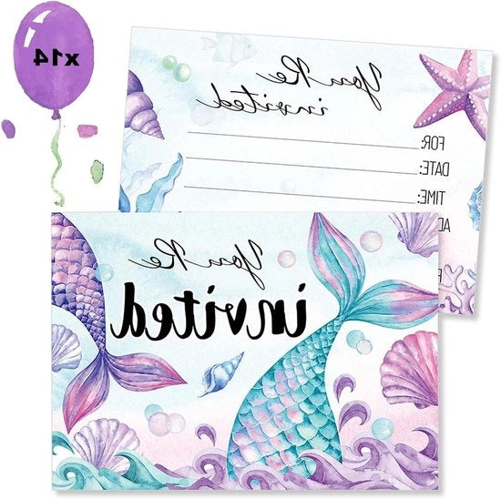 Set di Inviti Completo per Festa di Compleanno di Ragazza con Tema della Sirenetta - 12 Pezzi