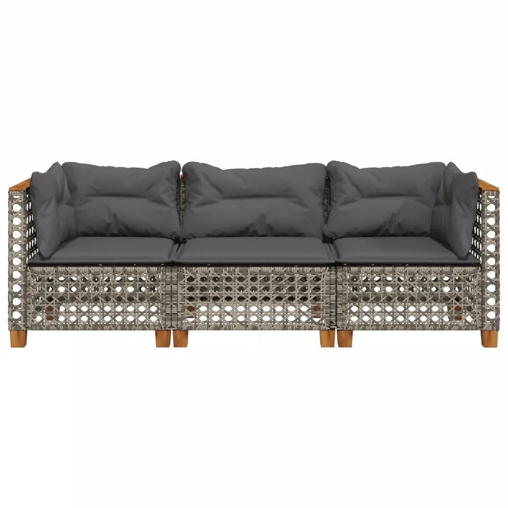 Divano da Giardino con Cuscini 3 Posti Grigio in Polyrattan 365939