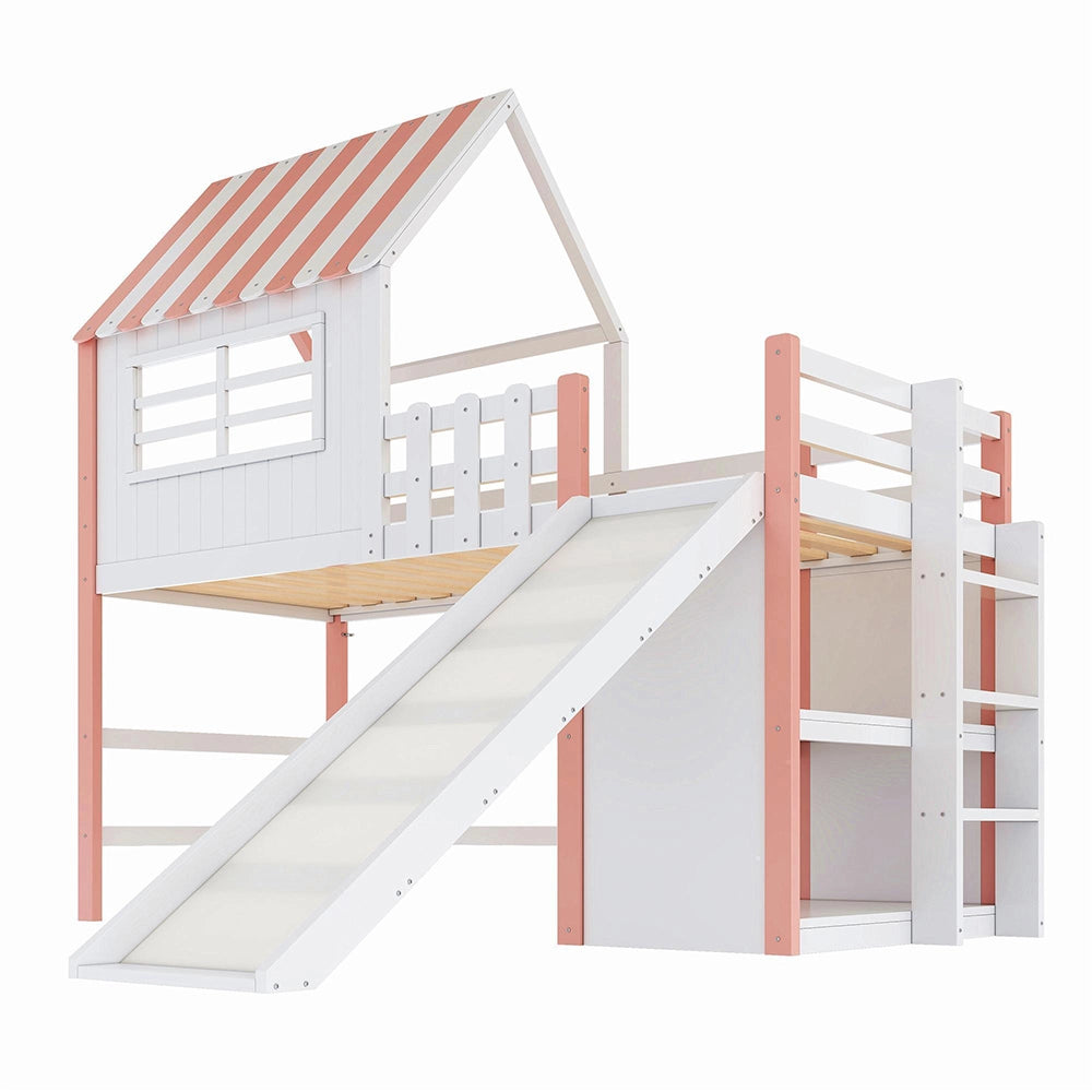 Letto bambini - Xylo - 90x200 cm con scivolo rosa
