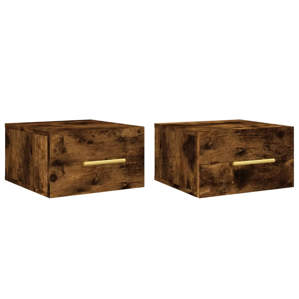 Comodini a Muro 2 pz-Set di 2 Tavolino da notte Rovere Fumo 35x35x20 cm 394740