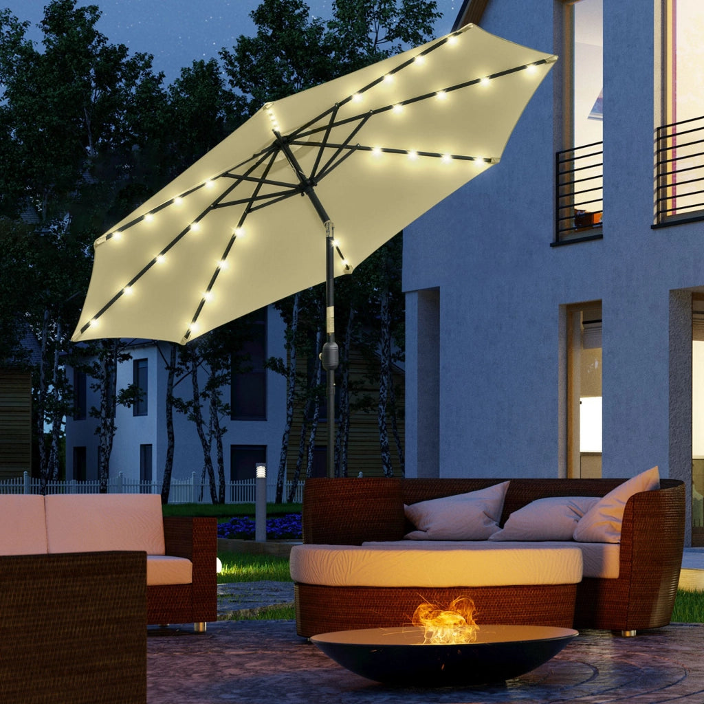 Ombrellone da Giardino con Luci LED Solari ¨C zephmum ¨C Beige ?265 cm
