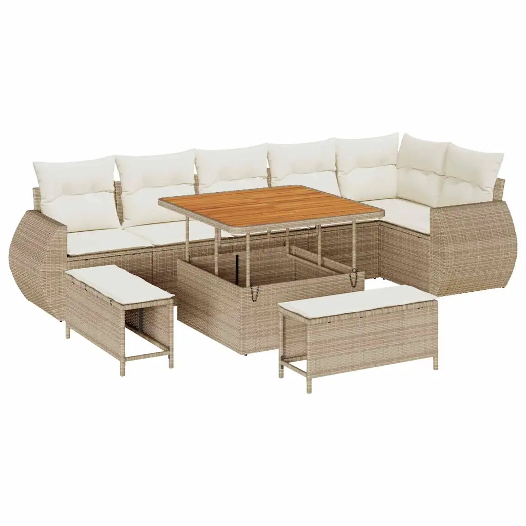 Set Divano da Giardino con cuscino 9 pcs beige e panna