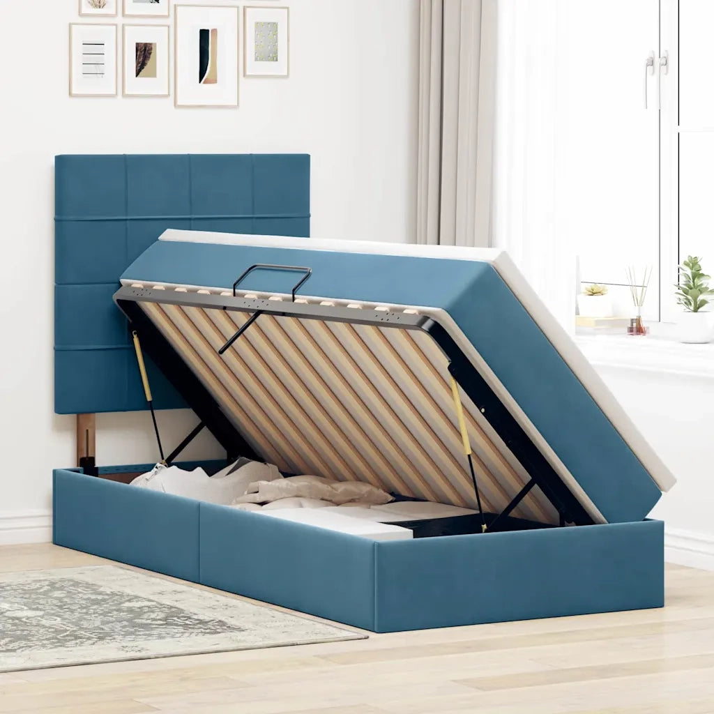 Letto con contenitore e LED Blu Scuro 90 x 190 cm Velluto