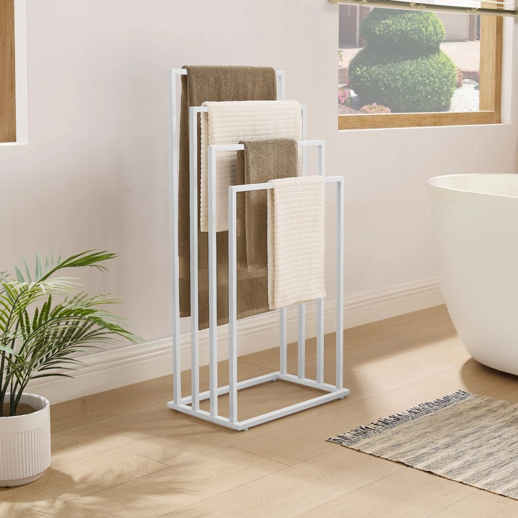 Stendibiancheria da terra bianco in acciaio a 4 livelli