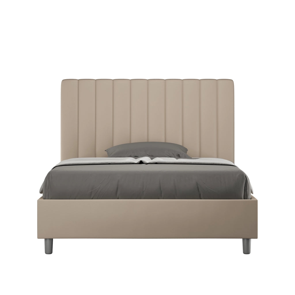 BS COM Letto una piazza e mezza con rete imbottito 130x190 similpelle tortora