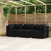 Divano a 3 Posti con Cuscini-Sofa 3 Posti con Cuscini in Polyrattan Nero