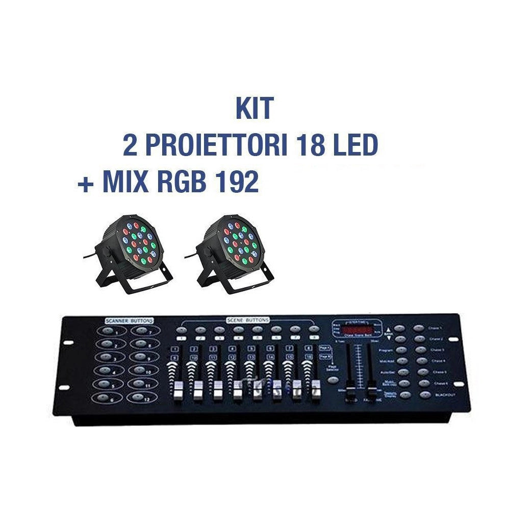 Trade Shop - Kit Par Led Faro Rgb 36 Led Strobo Programmabile Dmx + Mixer 192 -      -2 Pezzi -