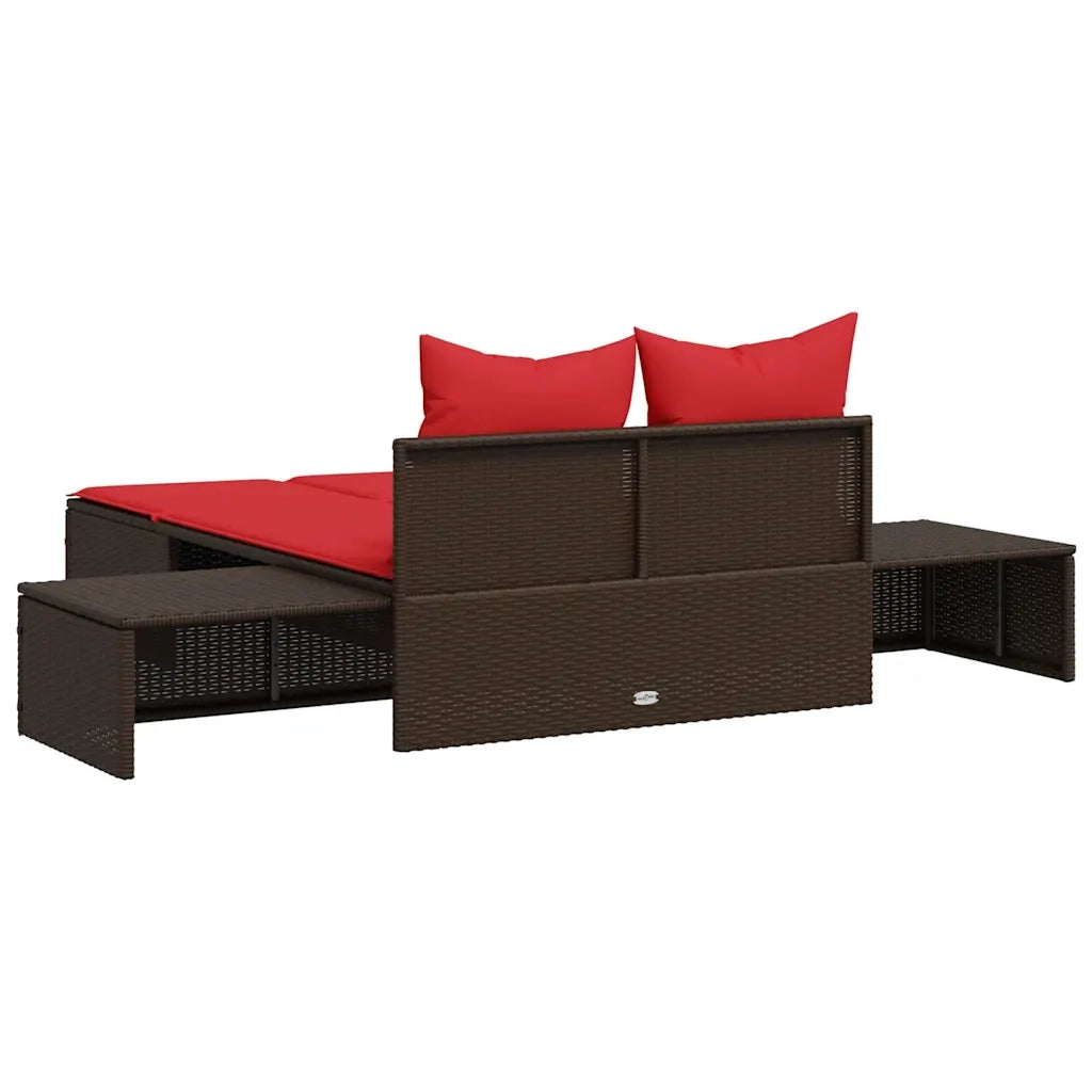 Lettino prendisole doppio con Cuscini in Polyrattan Marrone 368395