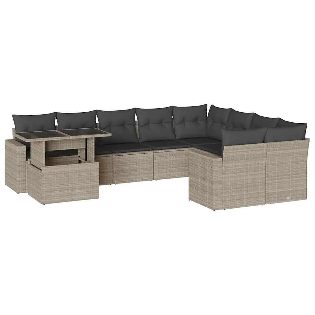 Set Divano Giardino 10 pz con Cuscini Grigio Chiaro Polyrattan 3267512
