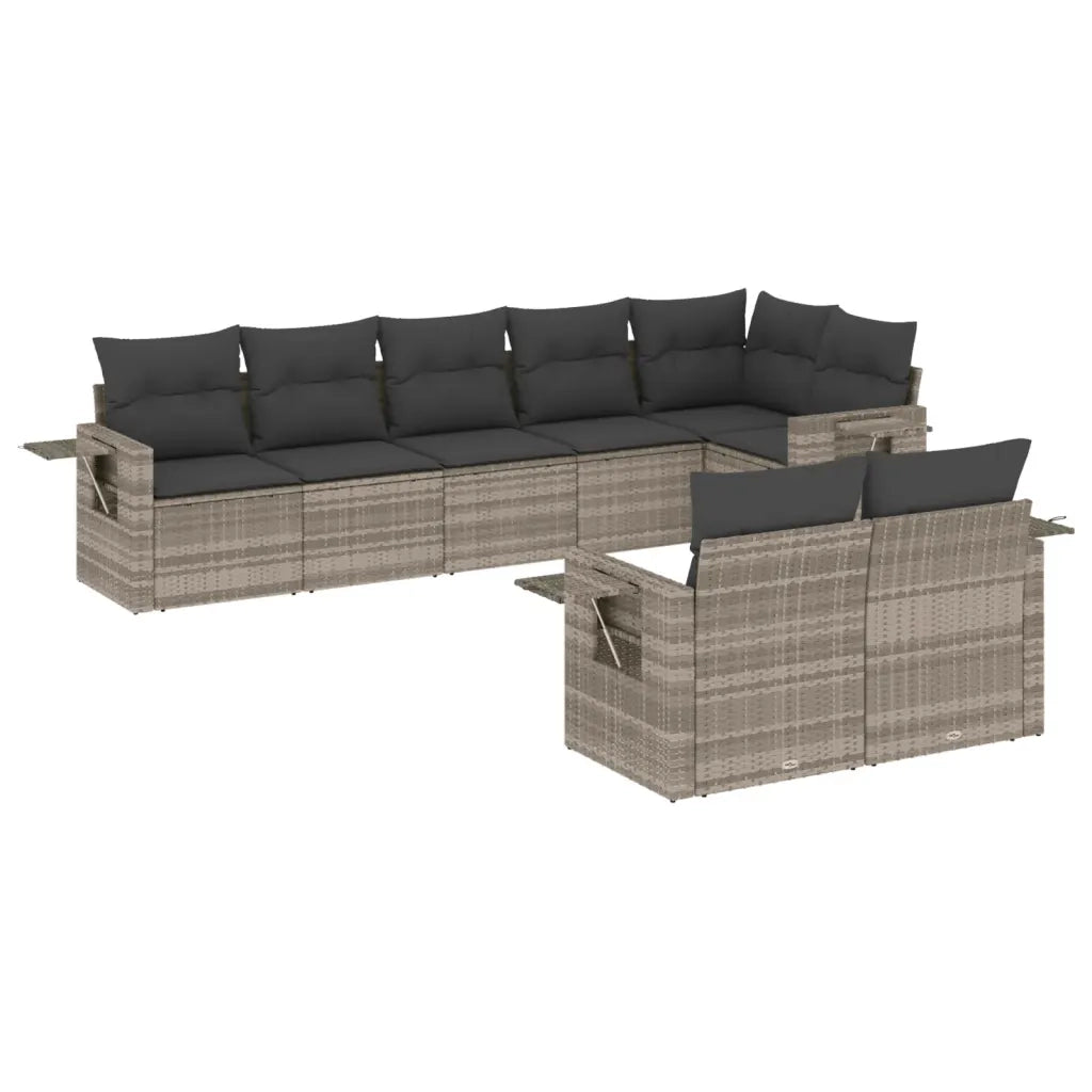 Set Divano da Giardino 8pz con Cuscini Grigio Chiaro Polyrattan