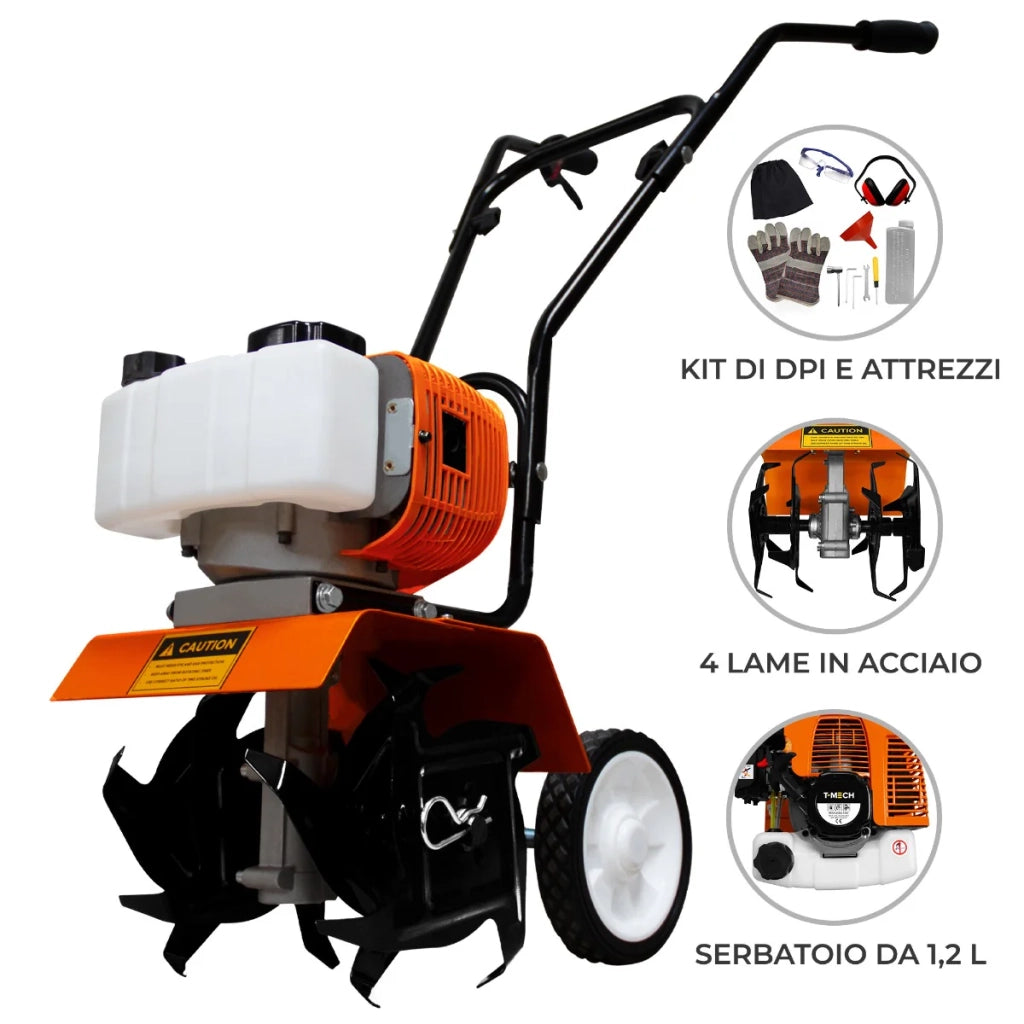 Motozappa a Benzina con fresa da giardino senza fili 52CC 1,65kW 4000RPM 4 lame