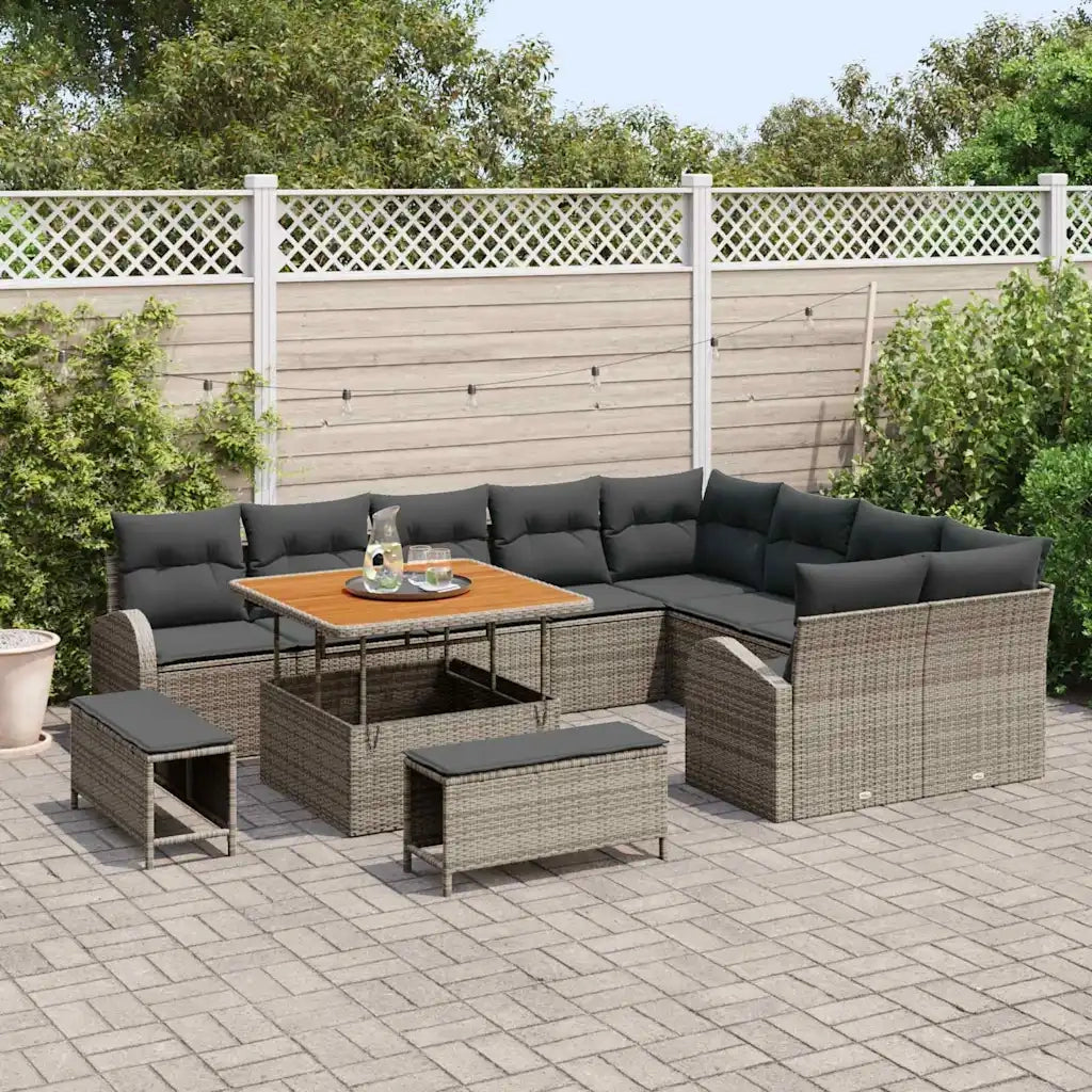 Set Divano da Giardino con cuscino 12 pcs Grigio polyrattan 3362428