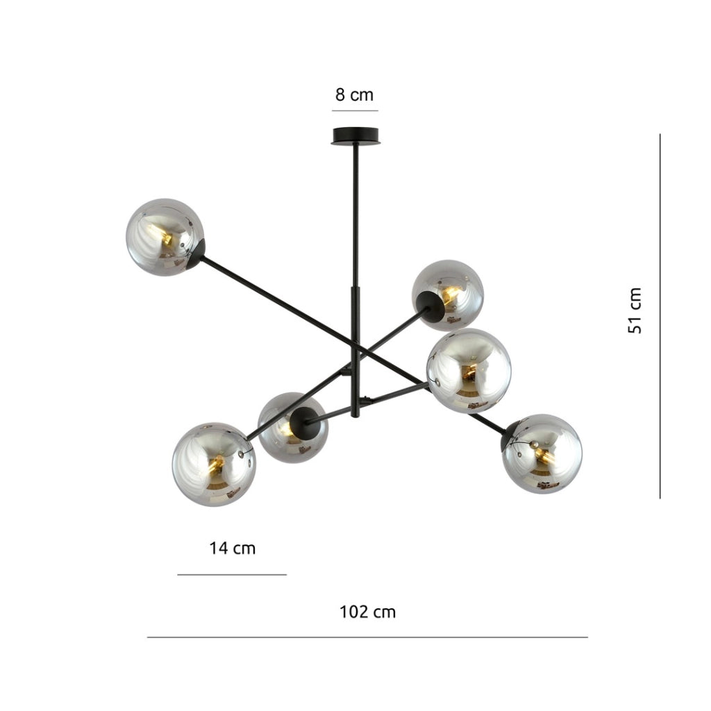 Lampadario Emibig Linear 6xE14 nero/cromo 102cm dimmerabile