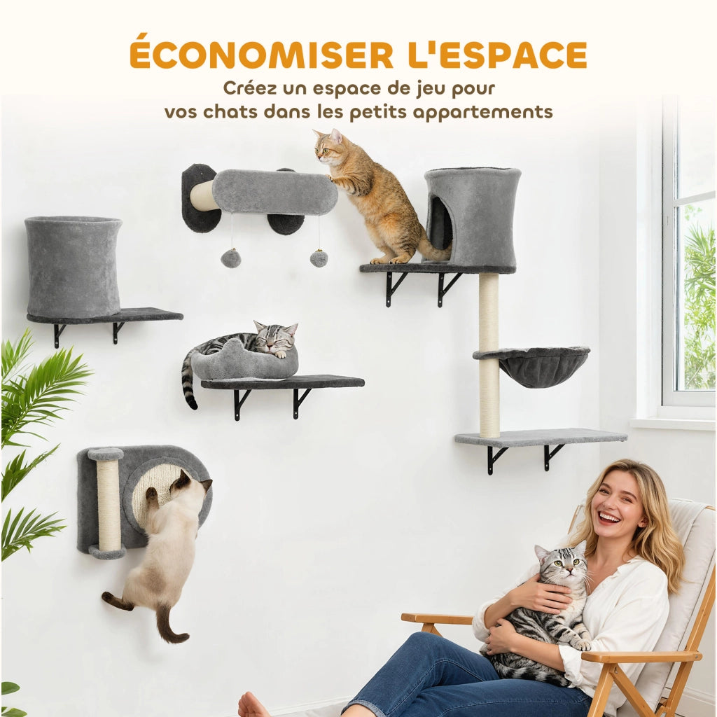 Scaffale per gatti ¨C Minimal ¨C grigio 5 pezzi con nicchie e piattaforme