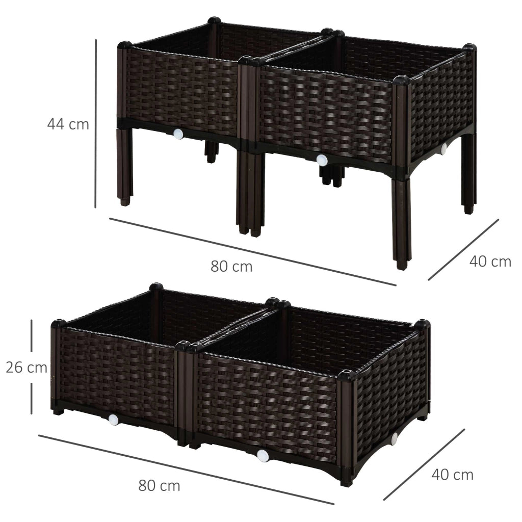 4 Jardineras Cuadradas Exterior Imitaci¨®n Mimbre ¨C zephmum ¨C 40x40x26/44 cm Marr¨®n