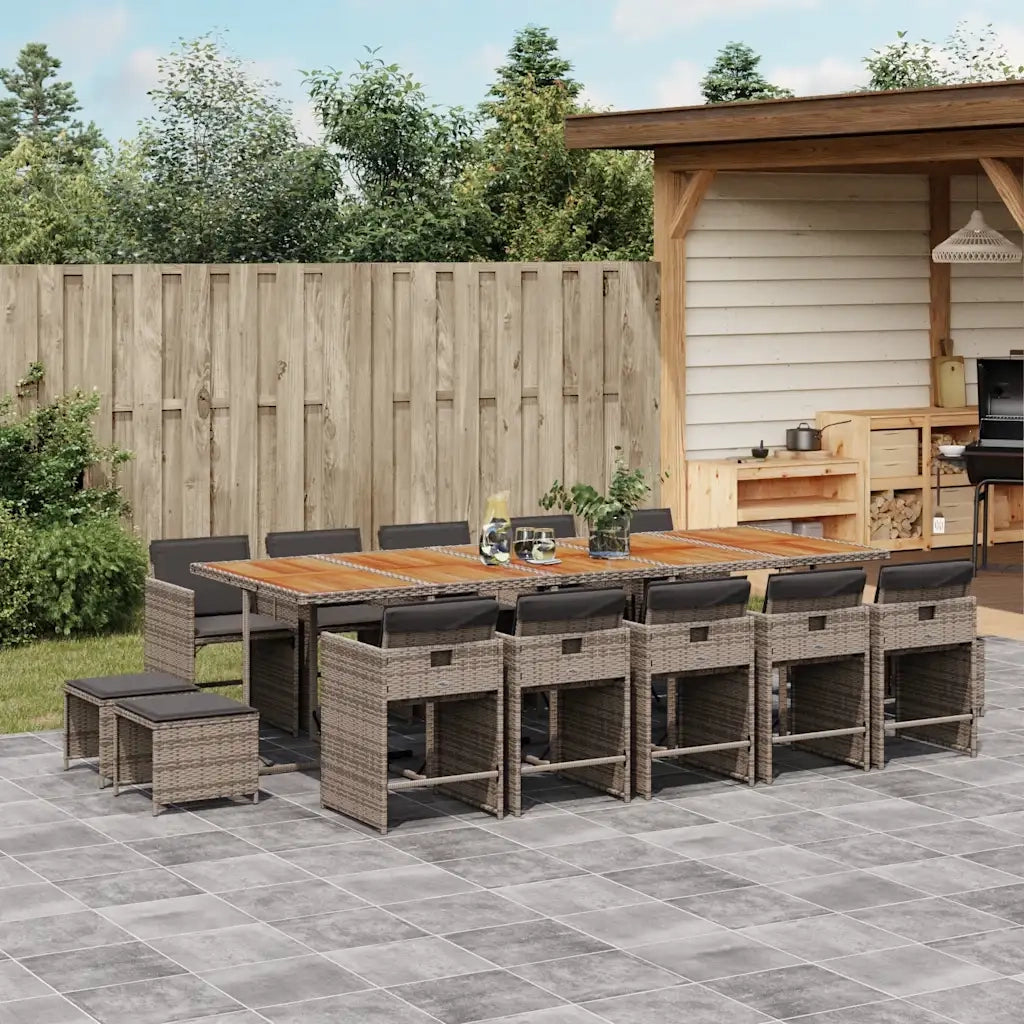 Set da Pranzo da Giardino 15 pz con Cuscini Grigio Polyrattan 3211178