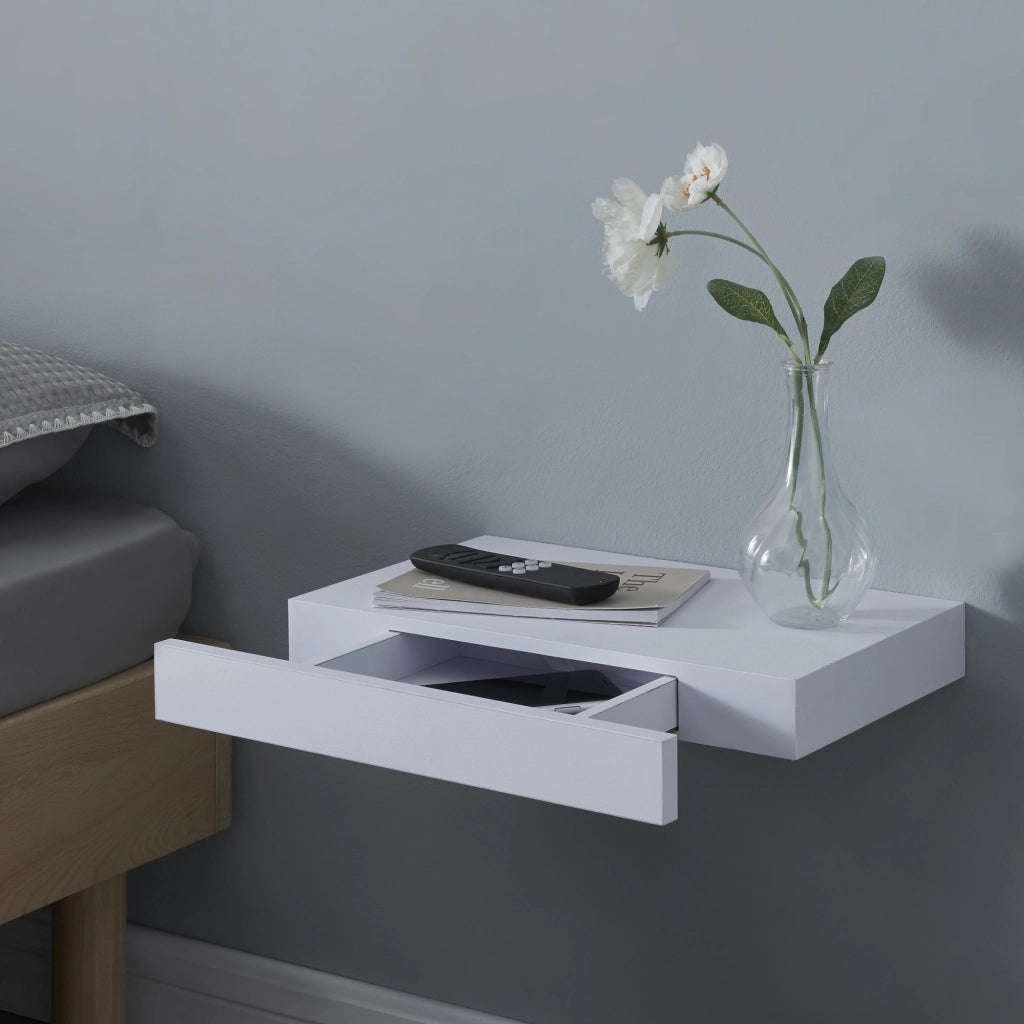 Mensola Hyvinkää con Cassetto Integrato Comodino Sospeso 39,5 x 25 x 5 cm Bianco [en.casa]