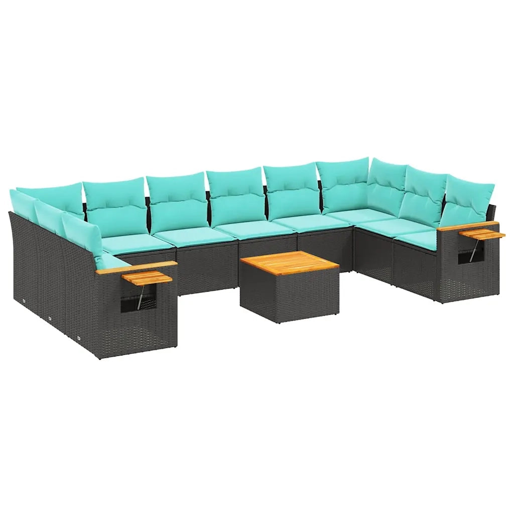 Set Divani da Giardino 11 pz con Cuscini in Polyrattan Nero 3227170