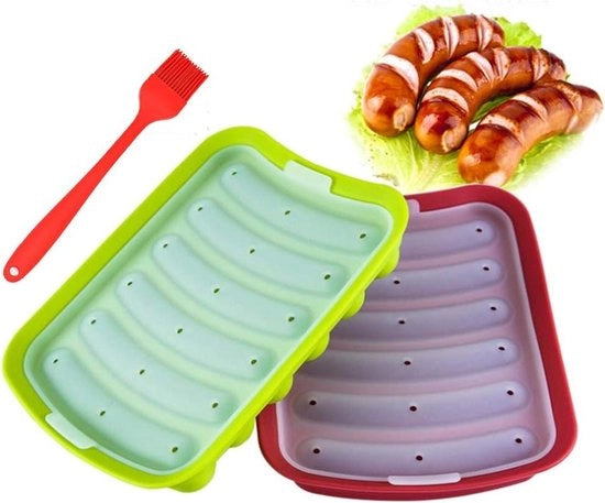 Hot dog maker premium in silicone - 2 pezzi inclusi coperchio e pennello per grasso - non stick hot dog maker - alimentatore per bambini - 6 fori torta maker - colore casuale