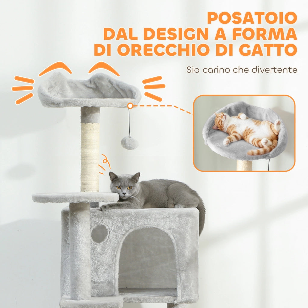 Tiragraffi per Gatti con Casette e Amaca ¨C Xylo ¨C Grigio 48x48x160 cm