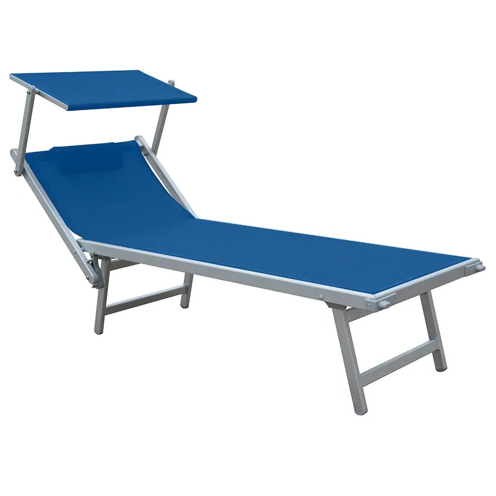 Lettino Prendisole Blu con Parasole con telaio alluminio