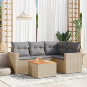 Set Divano da Giardino 5 pz con Cuscini Beige Misto Polyrattan