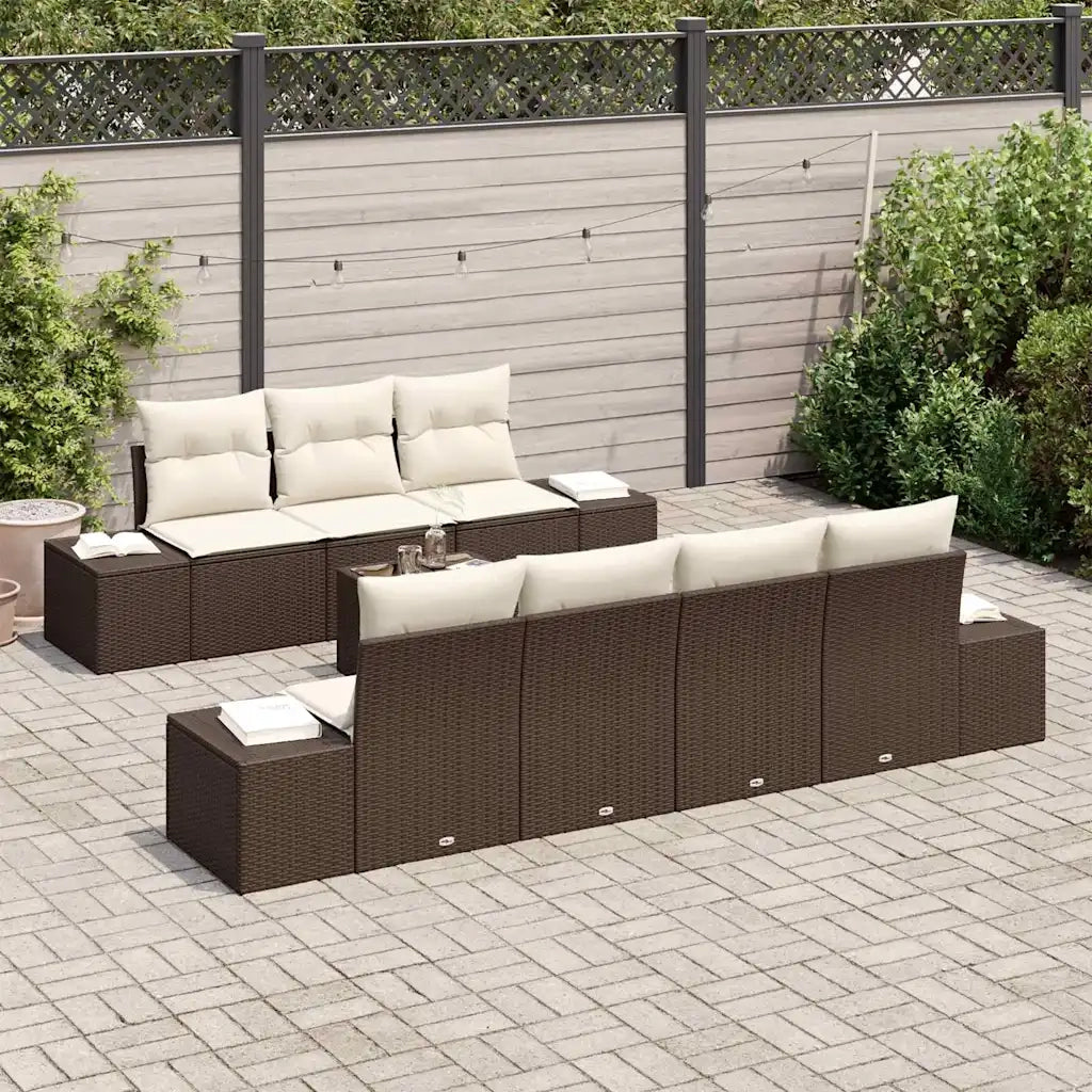 Set Divano da Giardino 8 pcs Marrone e Crema polyrattan 3355637