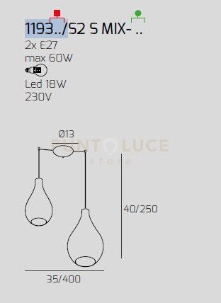 SOSP. CROMO 2 LUCI SPOSTABILE VETRI (1 MEDIO TRASPARENTE+1 GRANDE FUME') 1193CR-S2 S MIX-TF