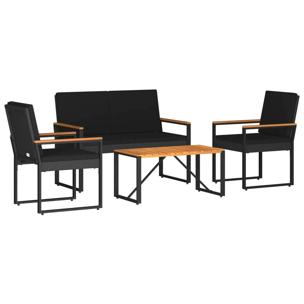 Set Mobili da Esterno con cuscino 4 pz | Set Salotto da Giardino Nero polyrattan