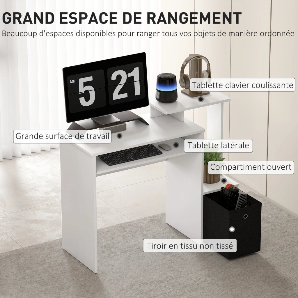 Scrivania per computer con scaffali e cassetto ¨C Zephmum ¨C Nero e bianco 90x50x75