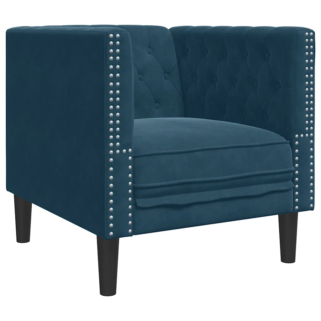 Set Divani Chesterfield 3pz con Cuscini Blu Velluto 3209289