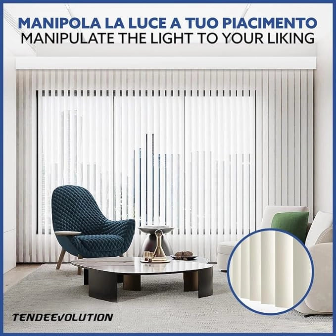 Tenda Verticale Shantung 127mm - Colore Blu Chiaro 61, Attacco Soffitto - Larghezza 4m x Altezza 3m - Apertura Sinistra - Per Casa E Ufficio