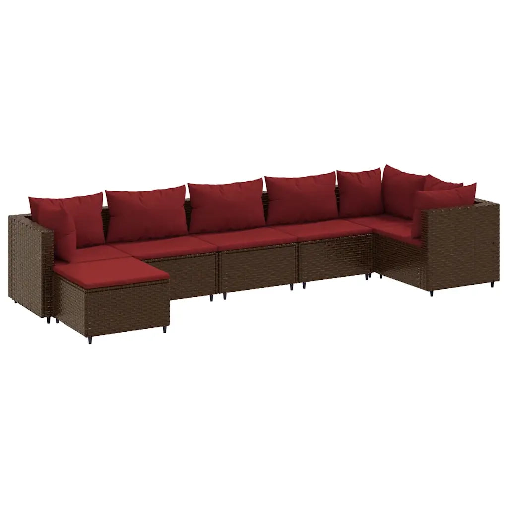 Set Divani da Giardino 7 pz con Cuscini in Polyrattan Marrone