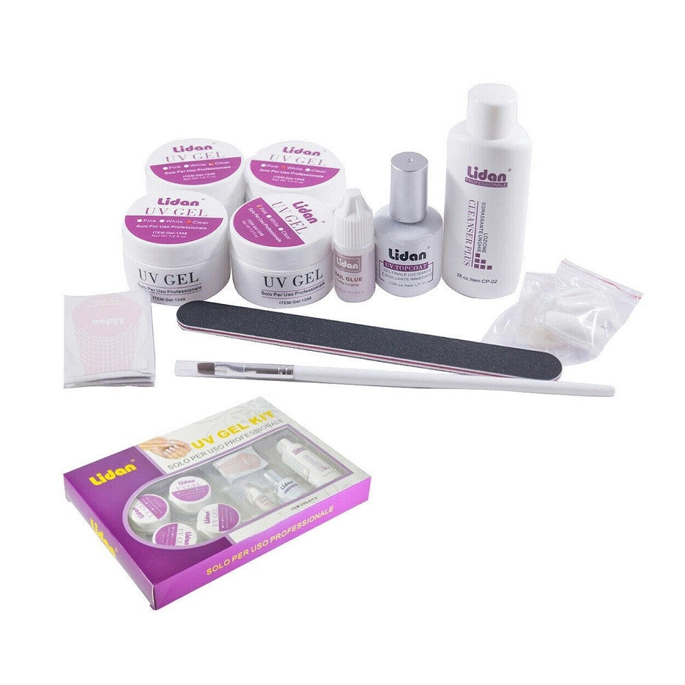 Trade Shop - Kit Ricostruzione Unghie Professionale Uv Gel Nail Art Kit Completo Lidan Kit-2 -