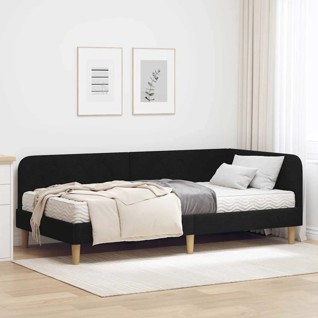 Cornice del letto ad angolo Nero 90 x 200 cm Tessuto