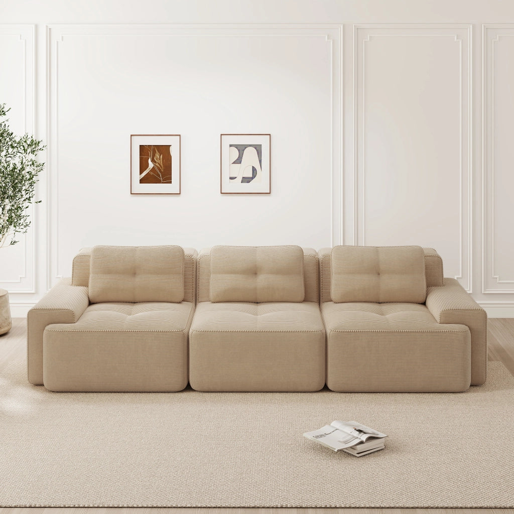 Divano modulare 3 posti - Zephmum - Tessuto velluto a coste beige